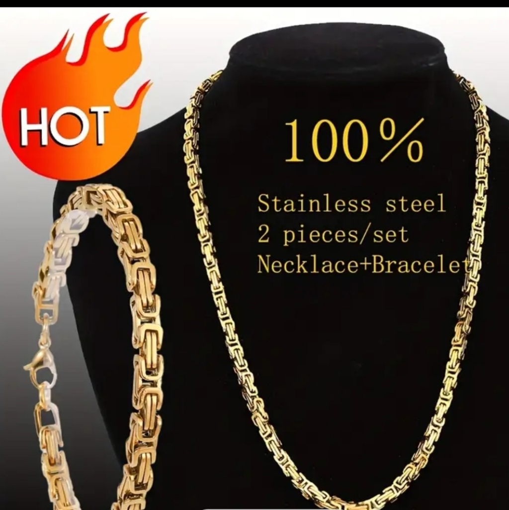Mens 2 Piece Necklace + Bracelet